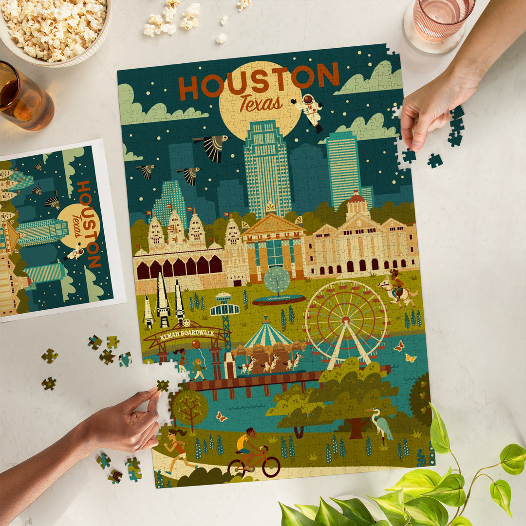 Houston, Texas, Geometric City Series, Jigsaw Puzzle Puzzle Lantern Press 