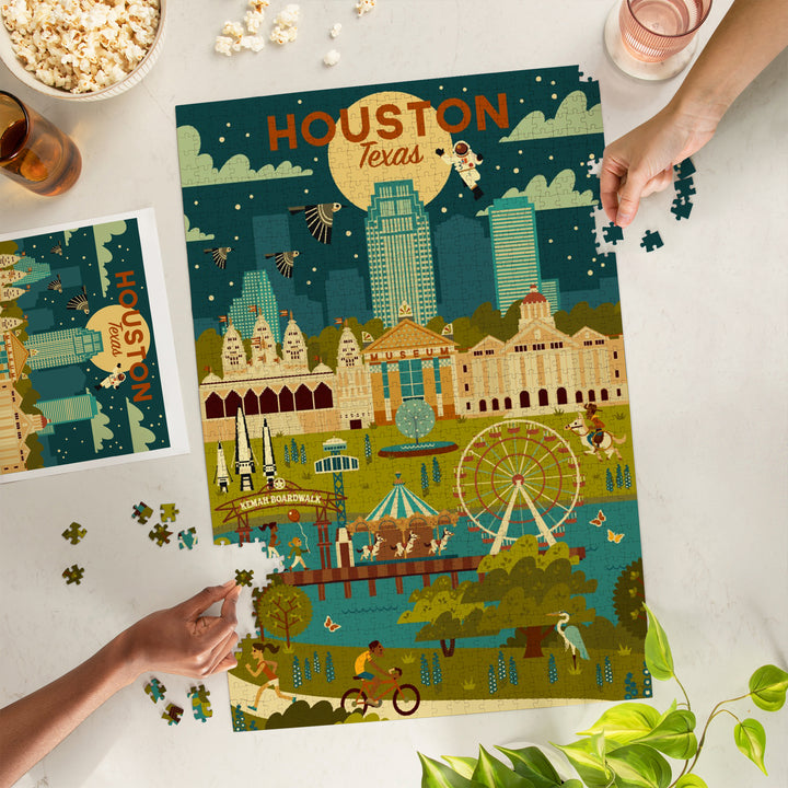 Houston, Texas, Geometric City Series, Jigsaw Puzzle Puzzle Lantern Press 
