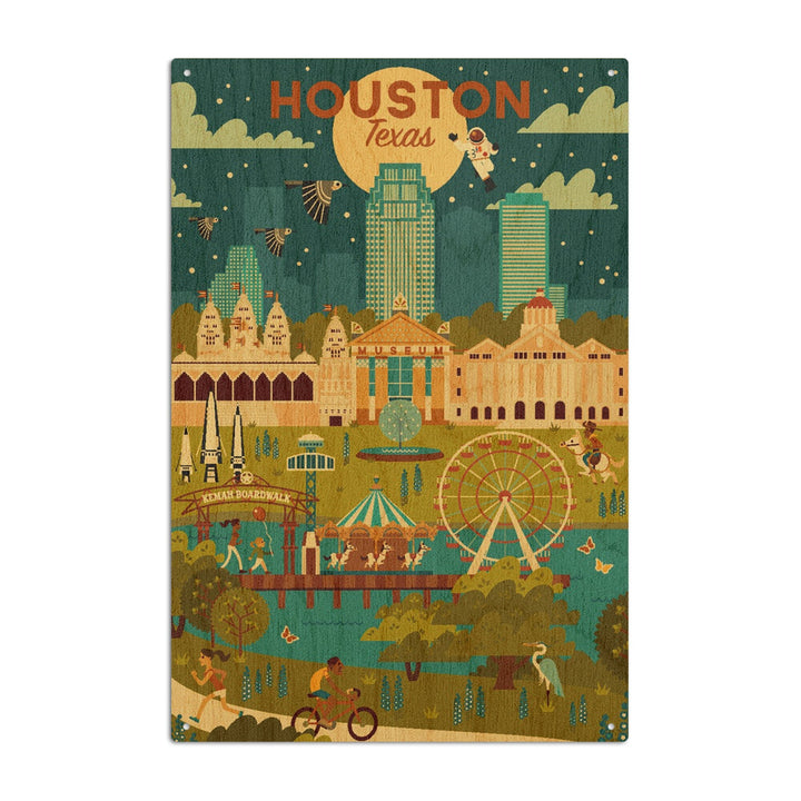 Houston, Texas, Geometric City Series, Lantern Press Artwork, Wood Signs and Postcards Wood Lantern Press 10 x 15 Wood Sign 
