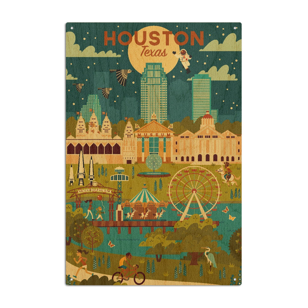 Houston, Texas, Geometric City Series, Lantern Press Artwork, Wood Signs and Postcards Wood Lantern Press 6x9 Wood Sign 