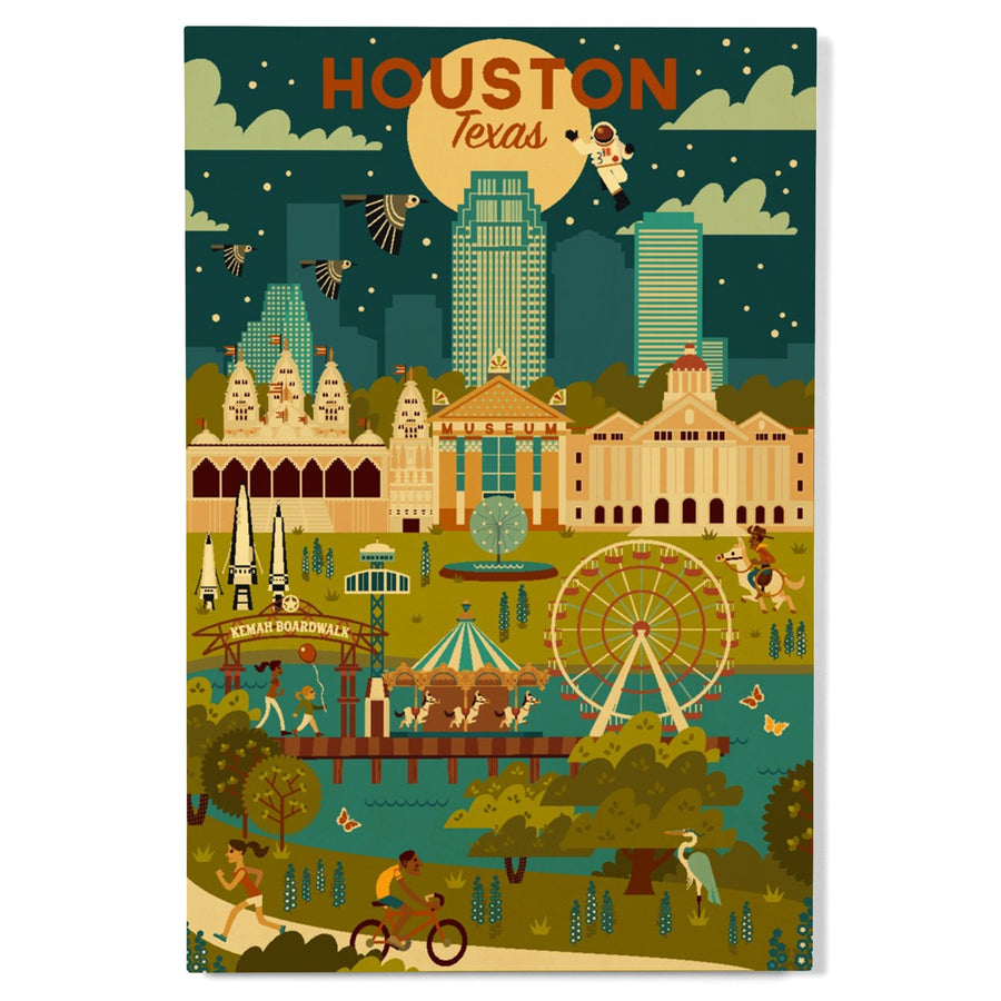 Houston, Texas, Geometric City Series, Lantern Press Artwork, Wood Signs and Postcards Wood Lantern Press 