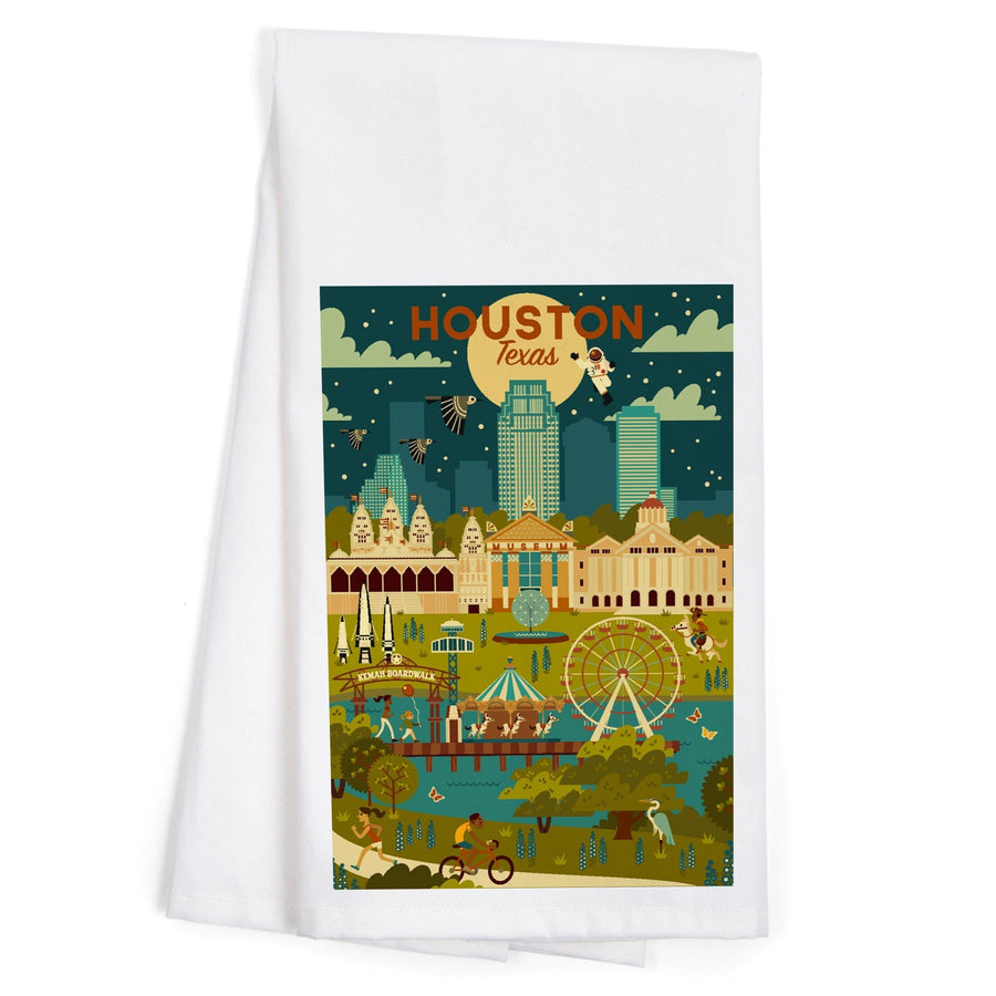 Houston, Texas, Geometric City Series, Organic Cotton Kitchen Tea Towels Kitchen Lantern Press 