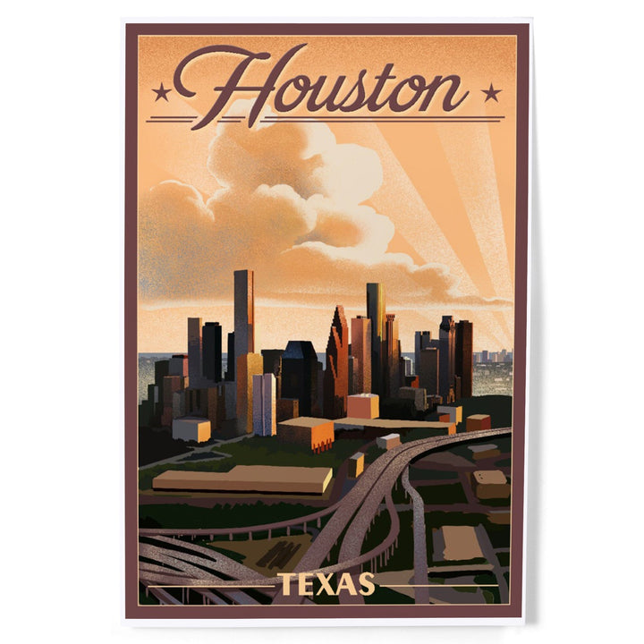 Houston, Texas, Lithograph, Art & Giclee Prints Art Lantern Press 