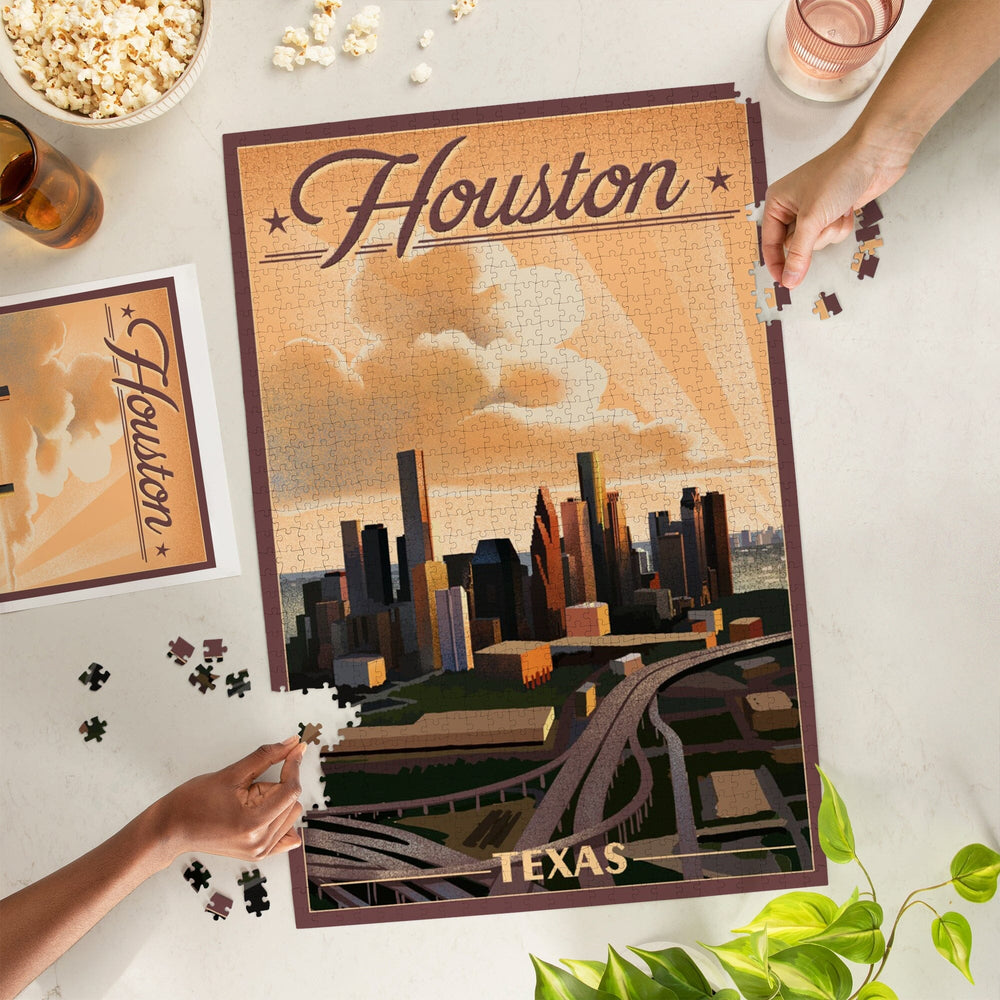 Houston, Texas, Lithograph, Jigsaw Puzzle Puzzle Lantern Press 