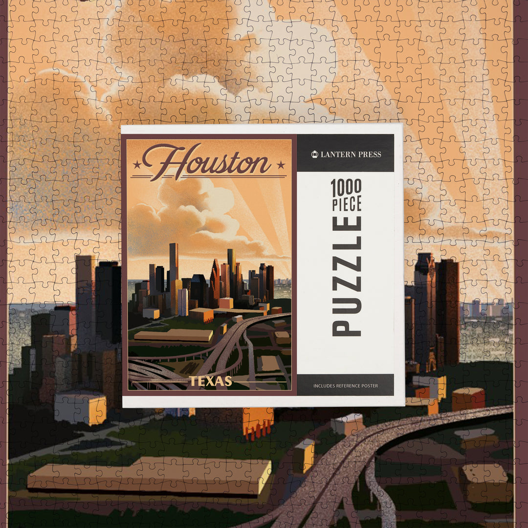 Houston, Texas, Lithograph, Jigsaw Puzzle Puzzle Lantern Press 