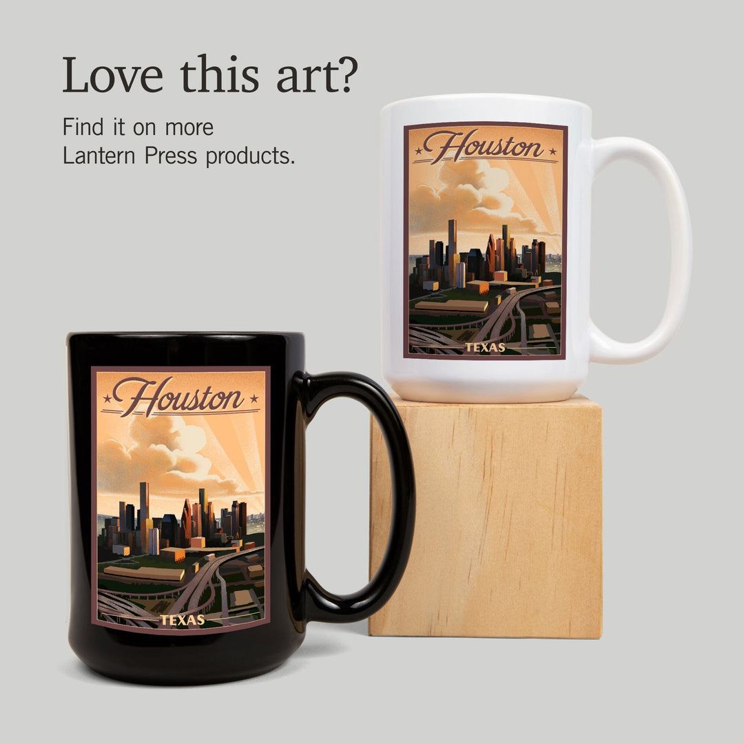 Houston, Texas, Lithograph, Lantern Press Artwork, Ceramic Mug Mugs Lantern Press 