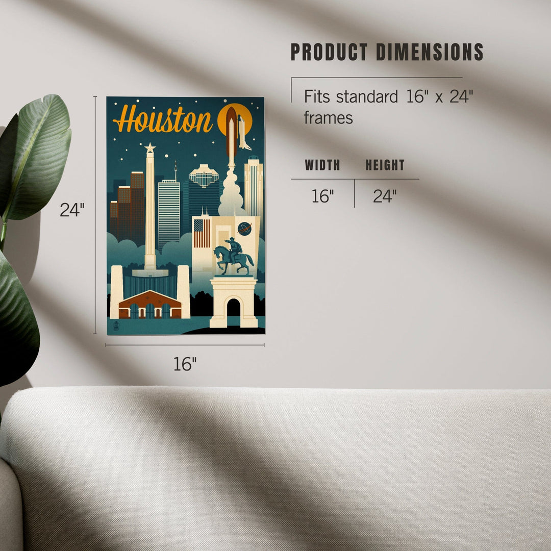 Houston, Texas, Retro Skyline, Art & Giclee Prints Art Lantern Press 
