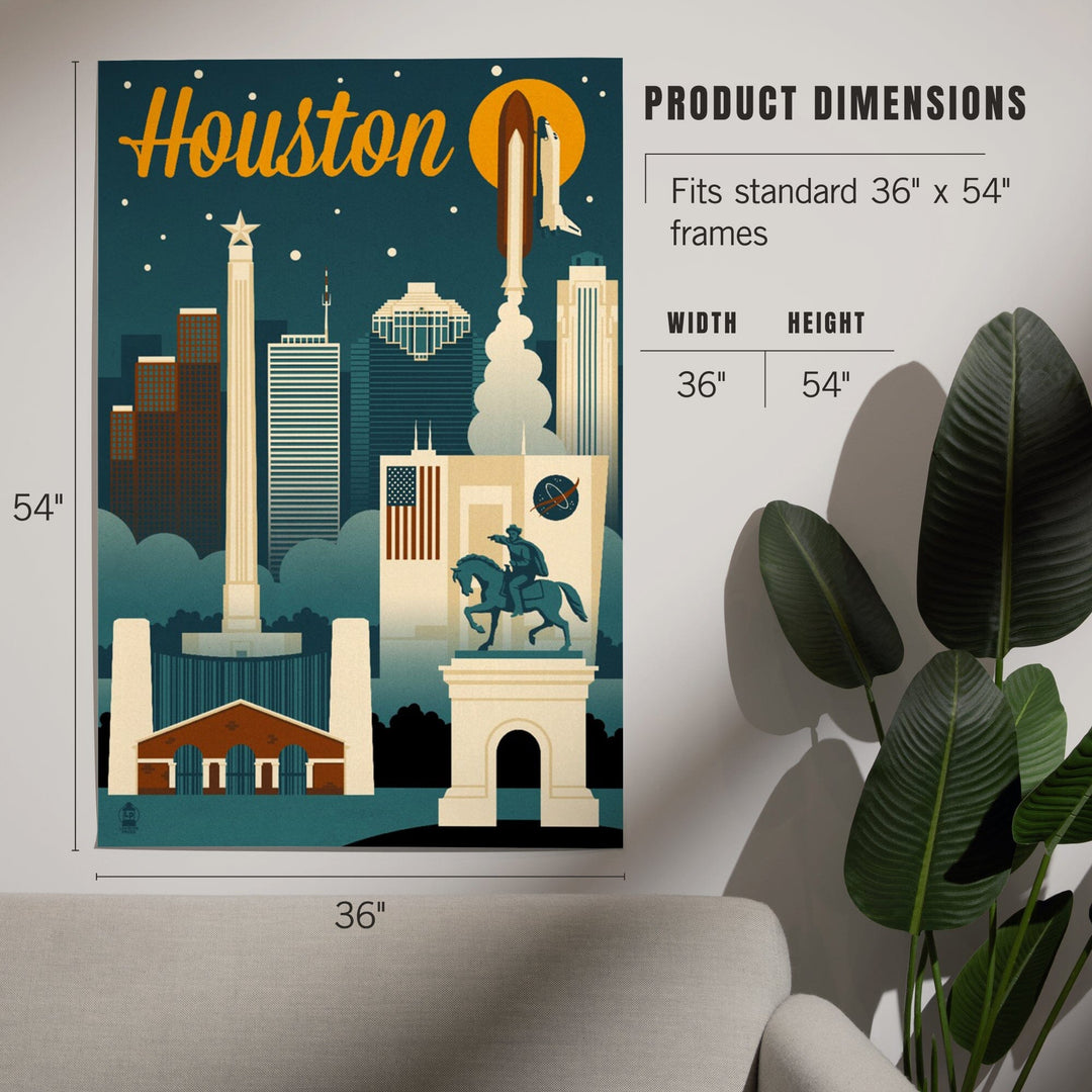 Houston, Texas, Retro Skyline, Art & Giclee Prints Art Lantern Press 