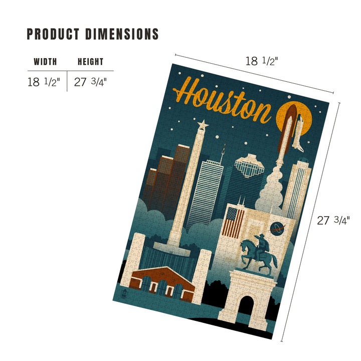 Houston, Texas, Retro Skyline, Jigsaw Puzzle Puzzle Lantern Press 