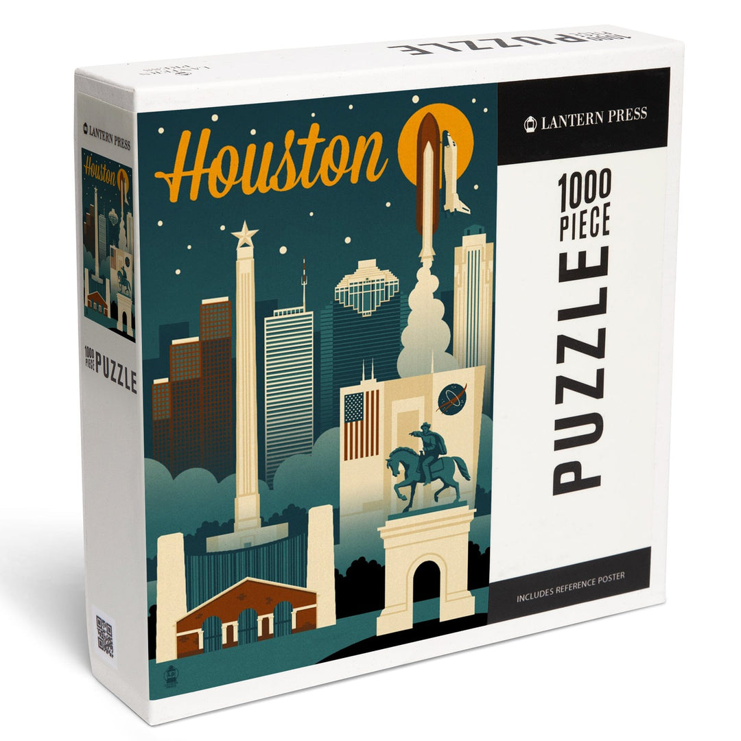 Houston, Texas, Retro Skyline, Jigsaw Puzzle Puzzle Lantern Press 