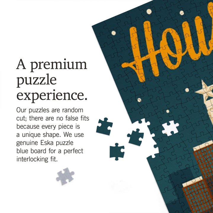 Houston, Texas, Retro Skyline, Jigsaw Puzzle Puzzle Lantern Press 
