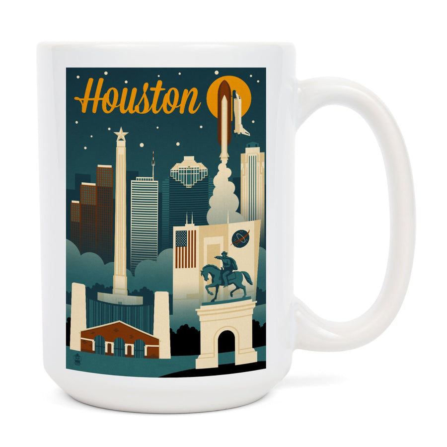 Houston, Texas, Retro Skyline, Lantern Press Artwork, Ceramic Mug Mugs Lantern Press 