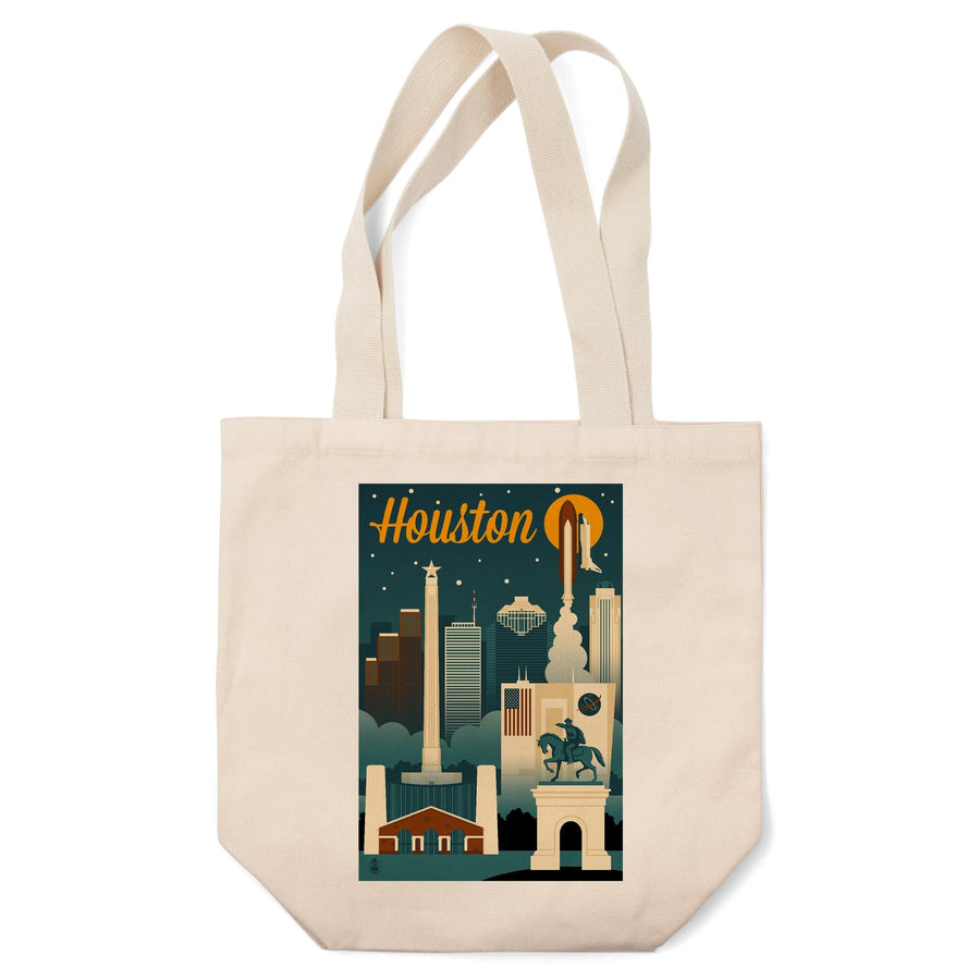 Houston, Texas, Retro Skyline, Lantern Press Artwork, Tote Bag Totes Lantern Press 