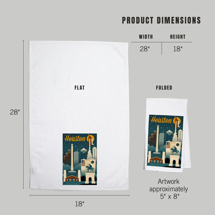 Houston, Texas, Retro Skyline, Organic Cotton Kitchen Tea Towels Kitchen Lantern Press 