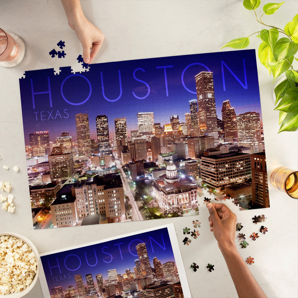 Houston, Texas, Skyline at Night, Jigsaw Puzzle Puzzle Lantern Press 