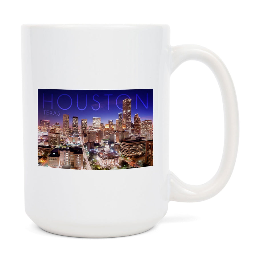 Houston, Texas, Skyline at Night, Lantern Press Photography, Ceramic Mug Mugs Lantern Press 
