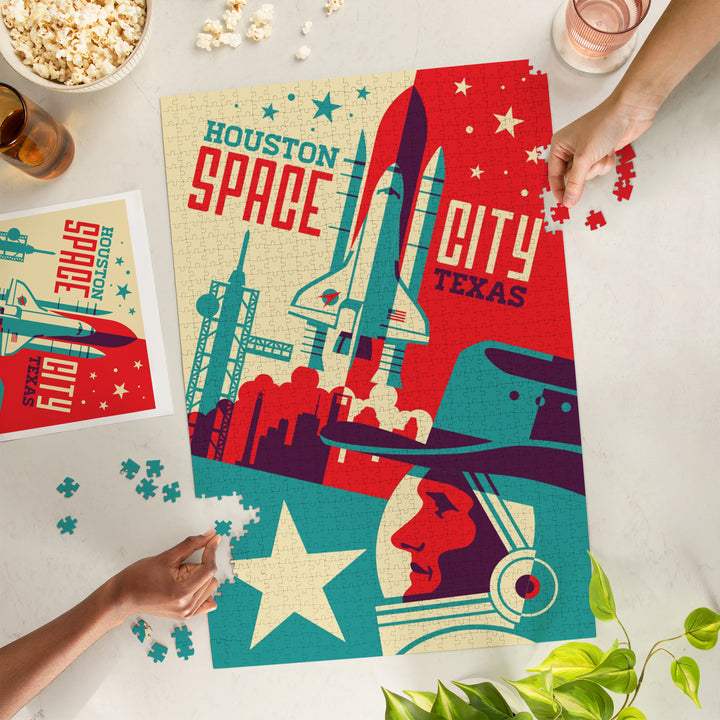 Houston, Texas, Space City, Vector, Jigsaw Puzzle Puzzle Lantern Press 