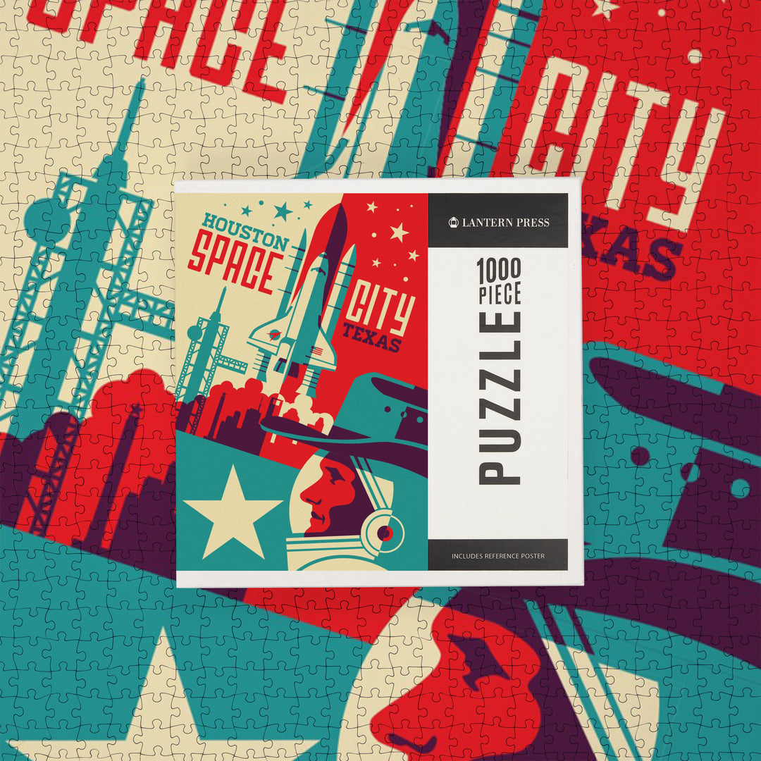 Houston, Texas, Space City, Vector, Jigsaw Puzzle Puzzle Lantern Press 