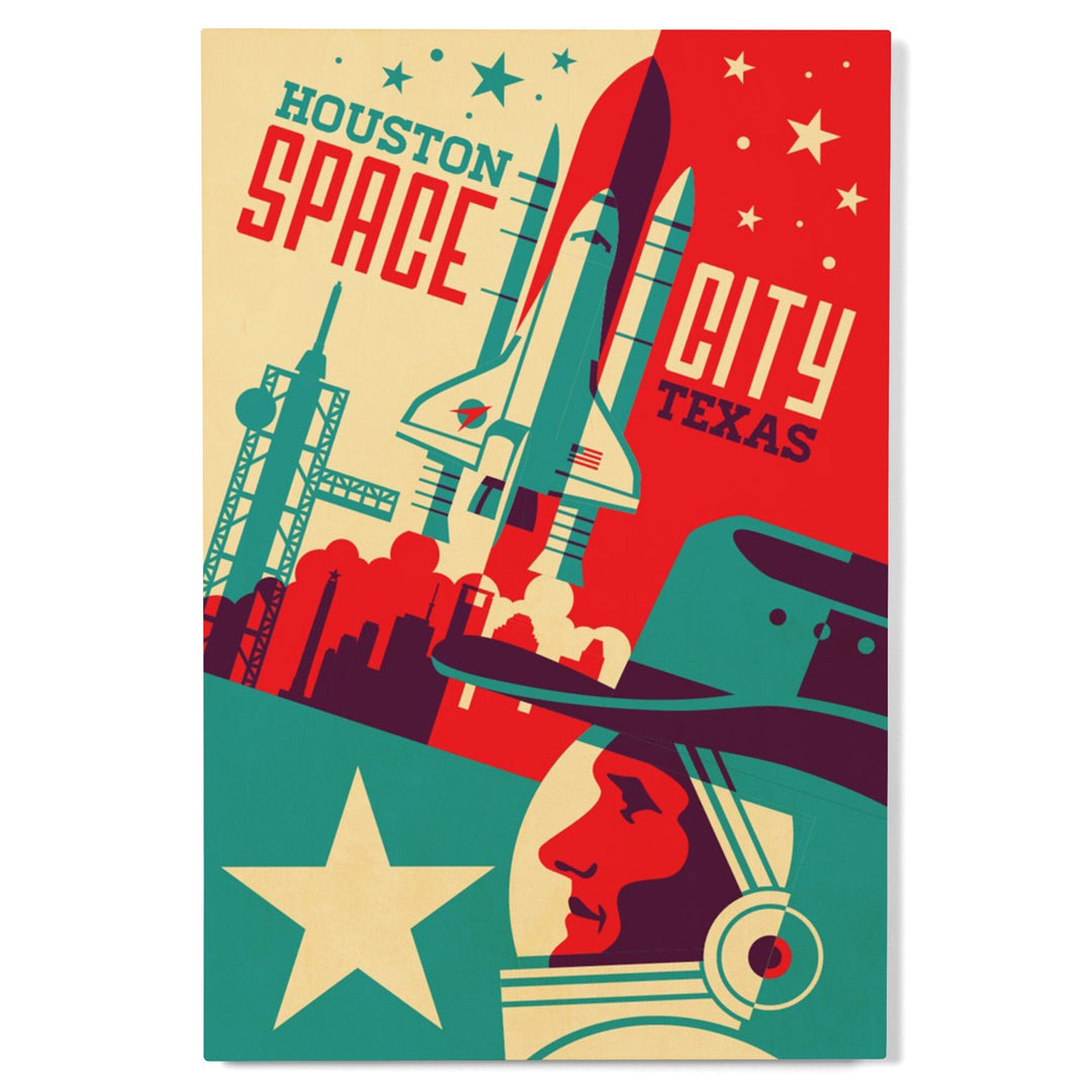 Houston, Texas, Space City, Vector, Lantern Press Artwork, Wood Signs and Postcards Wood Lantern Press 