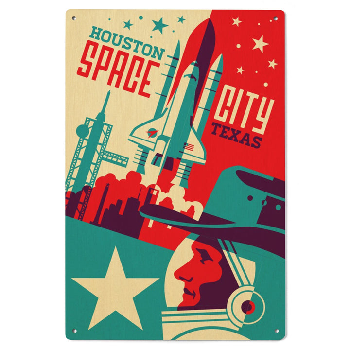 Houston, Texas, Space City, Vector, Lantern Press Artwork, Wood Signs and Postcards Wood Lantern Press 