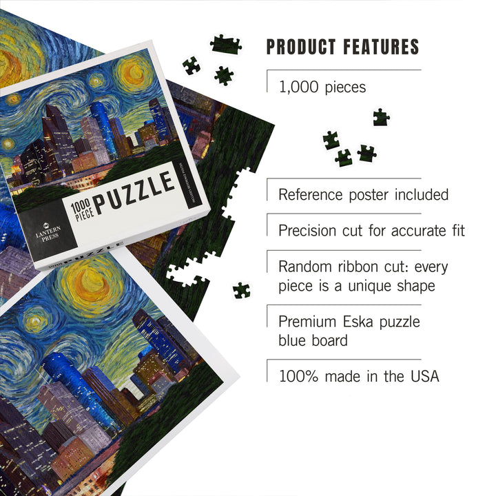 Houston, Texas, Starry Night City Series, Jigsaw Puzzle Puzzle Lantern Press 