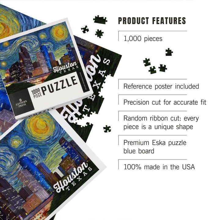 Houston, Texas, Starry Night Series, Jigsaw Puzzle Puzzle Lantern Press 