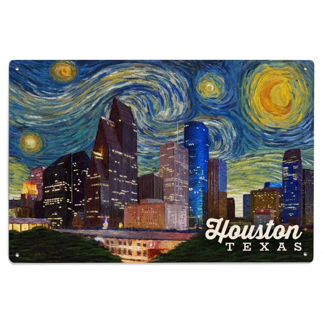 Houston, Texas, Starry Night Series, Lantern Press Artwork, Wood Signs and Postcards Wood Lantern Press 
