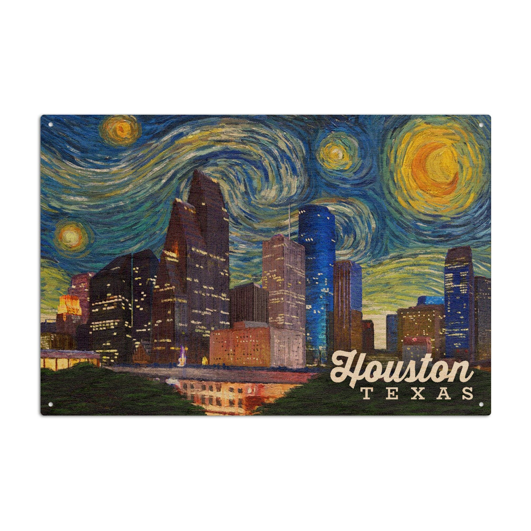 Houston, Texas, Starry Night Series, Lantern Press Artwork, Wood Signs and Postcards Wood Lantern Press 6x9 Wood Sign 
