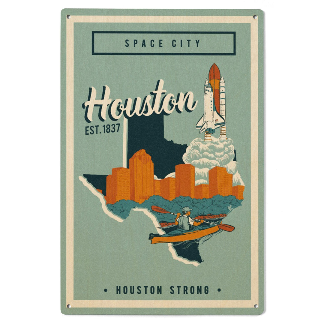 Houston, Texas, Urban Traveler, Lantern Press Artwork, Wood Signs and Postcards Wood Lantern Press 