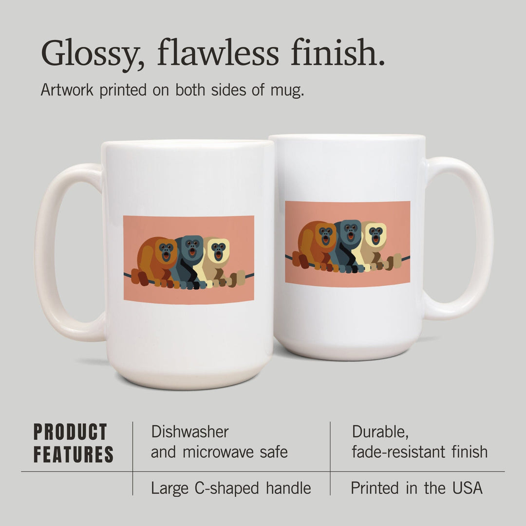 Howler Monkeys, Geometric, Contour, Lantern Press Artwork, Ceramic Mug Mugs Lantern Press 
