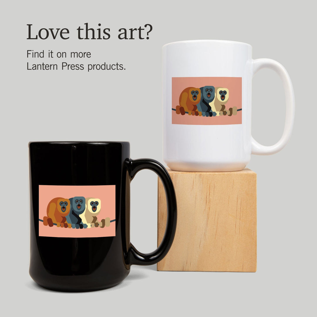 Howler Monkeys, Geometric, Contour, Lantern Press Artwork, Ceramic Mug Mugs Lantern Press 