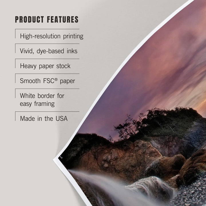 Hug Point, Oregon, Sunset, Waterfall, Art & Giclee Prints Art Lantern Press 