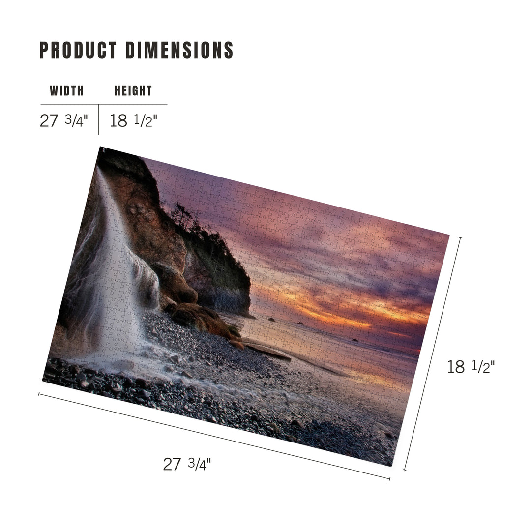 Hug Point, Oregon, Sunset, Waterfall, Jigsaw Puzzle Puzzle Lantern Press 