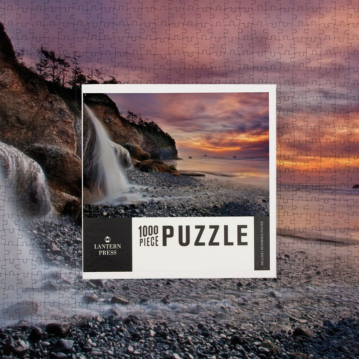 Hug Point, Oregon, Sunset, Waterfall, Jigsaw Puzzle Puzzle Lantern Press 