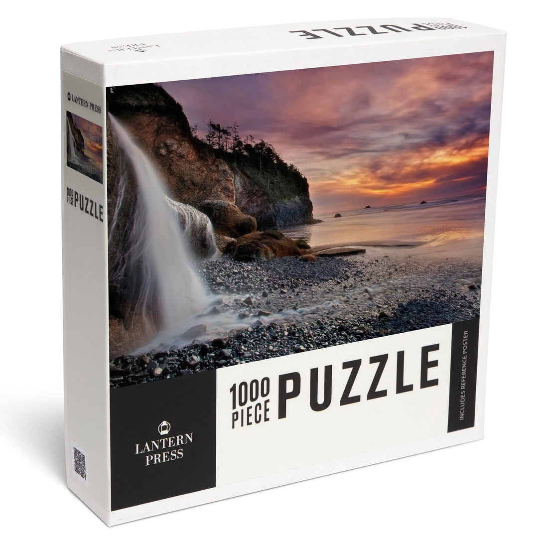 Hug Point, Oregon, Sunset, Waterfall, Jigsaw Puzzle Puzzle Lantern Press 