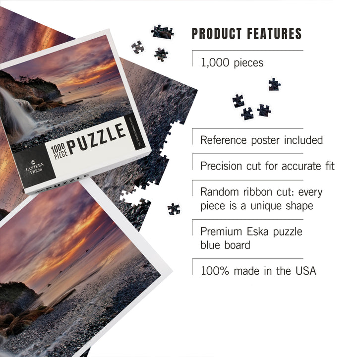 Hug Point, Oregon, Sunset, Waterfall, Jigsaw Puzzle Puzzle Lantern Press 