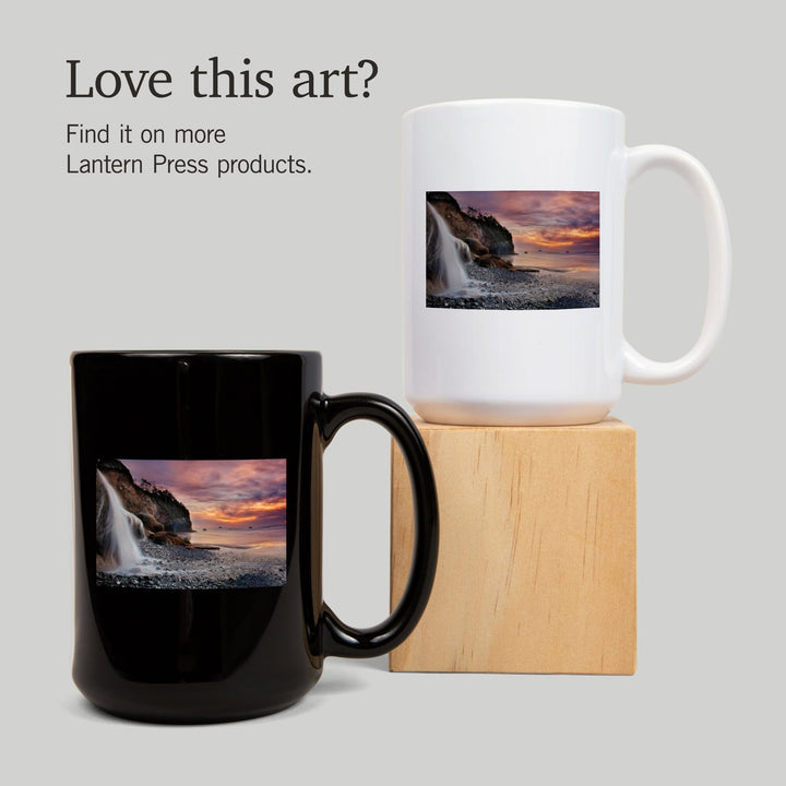 Hug Point, Oregon, Sunset, Waterfall, Lantern Press Photography, Ceramic Mug - Lantern Press