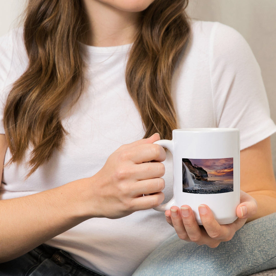 Hug Point, Oregon, Sunset, Waterfall, Lantern Press Photography, Ceramic Mug - Lantern Press