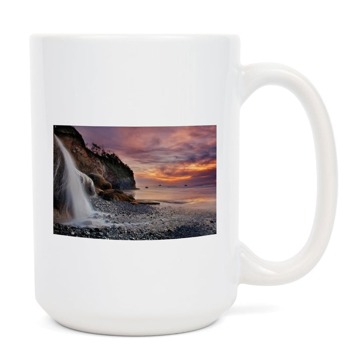 Hug Point, Oregon, Sunset, Waterfall, Lantern Press Photography, Ceramic Mug - Lantern Press