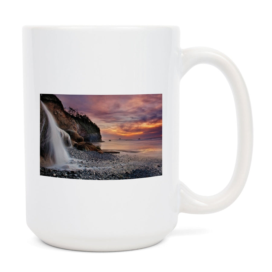 Hug Point, Oregon, Sunset, Waterfall, Lantern Press Photography, Ceramic Mug - Lantern Press