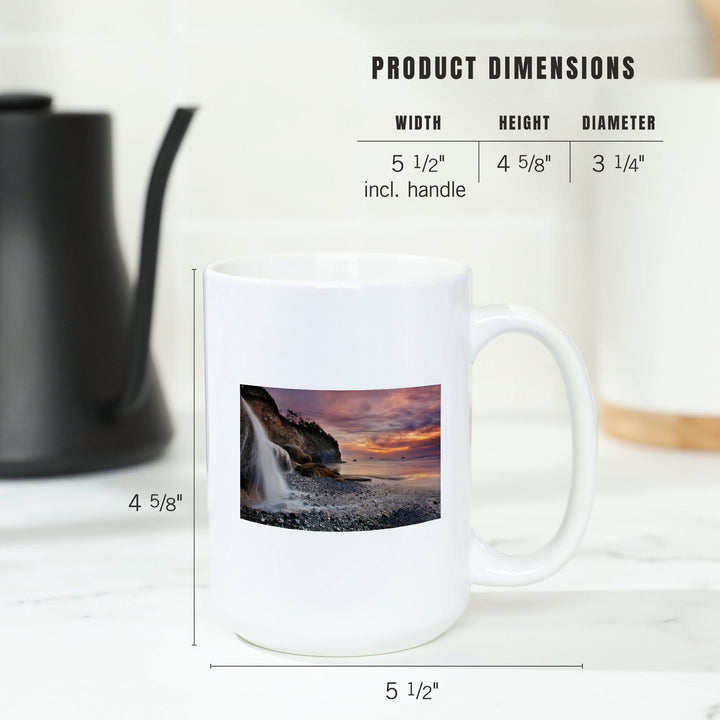 Hug Point, Oregon, Sunset, Waterfall, Lantern Press Photography, Ceramic Mug - Lantern Press