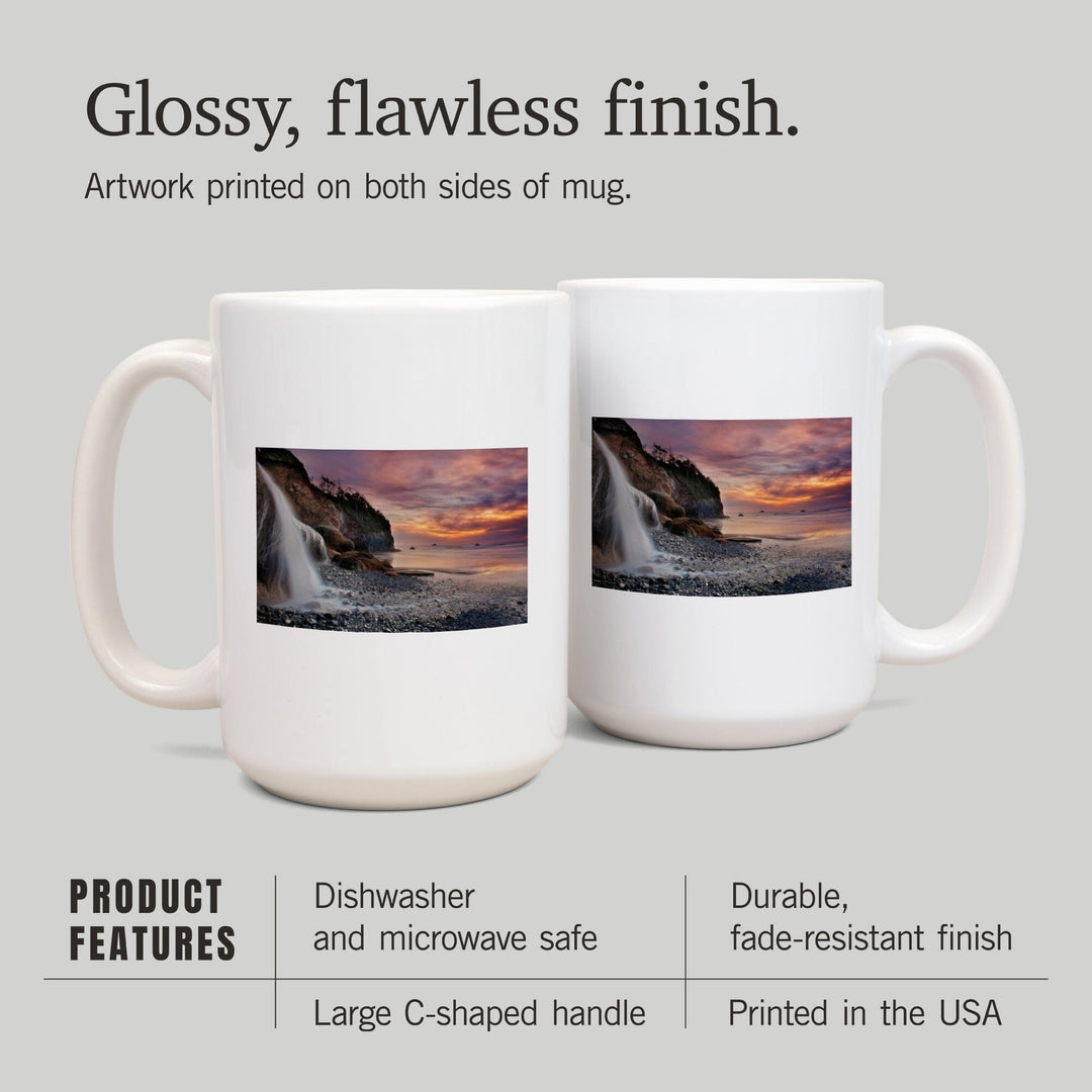 Hug Point, Oregon, Sunset, Waterfall, Lantern Press Photography, Ceramic Mug - Lantern Press