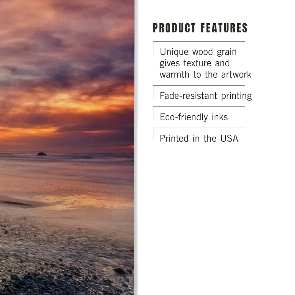 Hug Point, Oregon, Sunset, Waterfall, Lantern Press Photography, Wood Signs and Postcards - Lantern Press