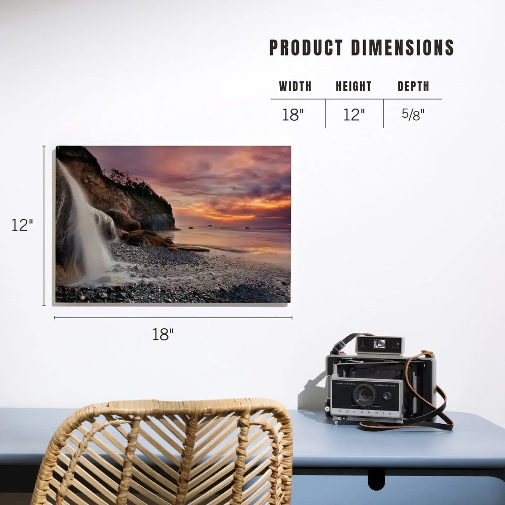 Hug Point, Oregon, Sunset, Waterfall, Lantern Press Photography, Wood Signs and Postcards - Lantern Press