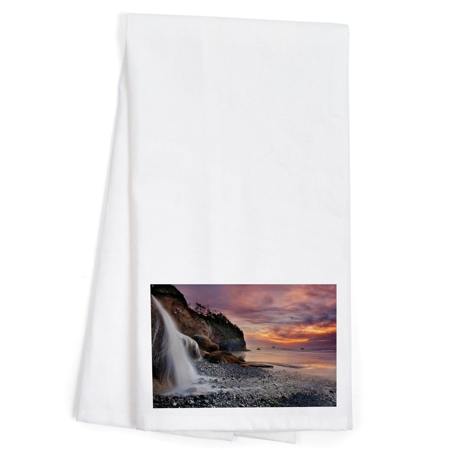 Hug Point, Oregon, Sunset, Waterfall, Organic Cotton Kitchen Tea Towels Kitchen Lantern Press 