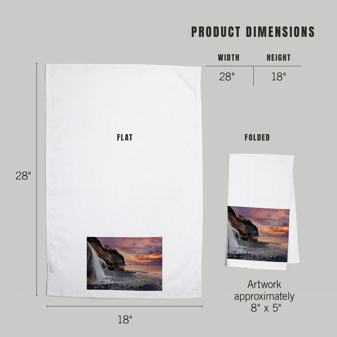 Hug Point, Oregon, Sunset, Waterfall, Organic Cotton Kitchen Tea Towels Kitchen Lantern Press 