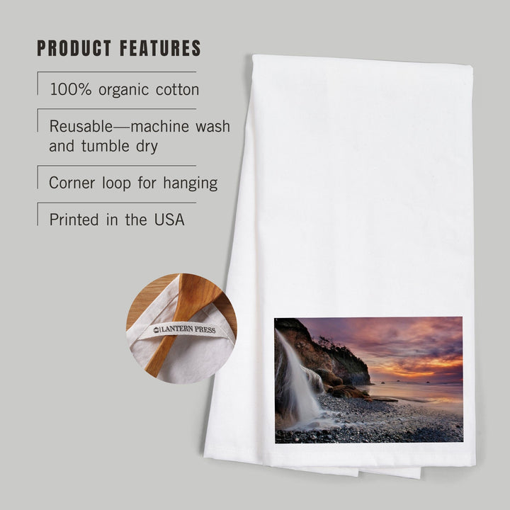 Hug Point, Oregon, Sunset, Waterfall, Organic Cotton Kitchen Tea Towels Kitchen Lantern Press 