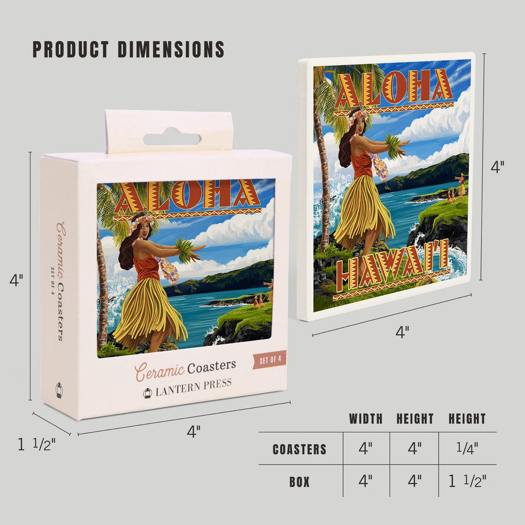 Hula Girl on Coast, Aloha Hawaii, Coasters Coasters Lantern Press 