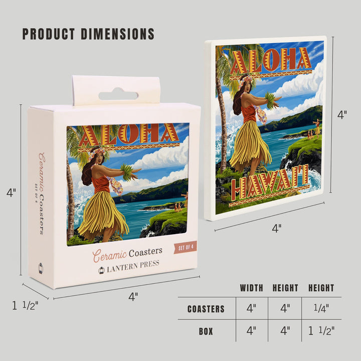 Hula Girl on Coast, Aloha Hawaii, Coasters Coasters Lantern Press 