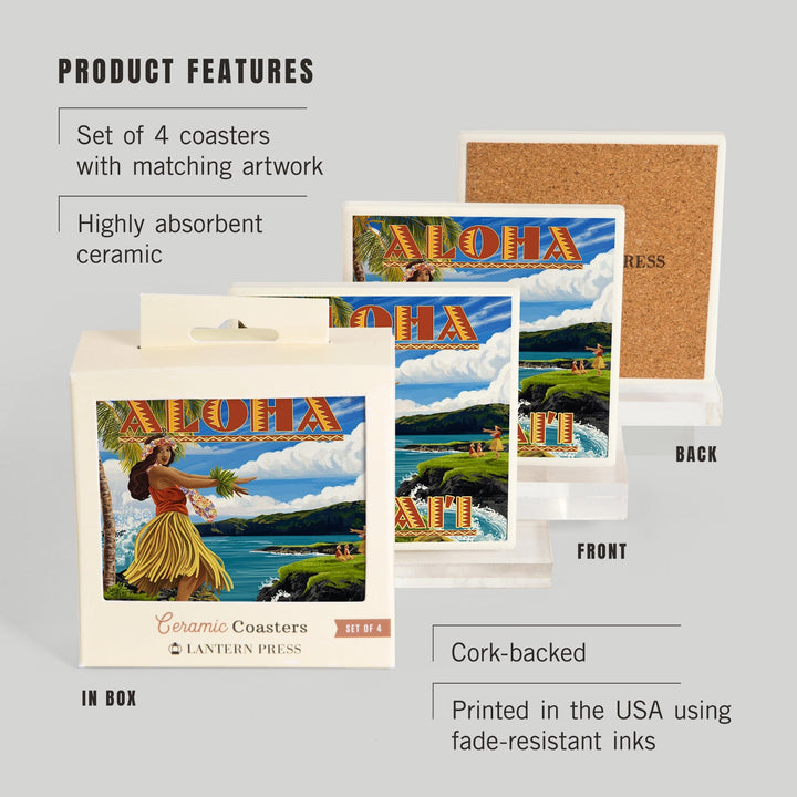 Hula Girl on Coast, Aloha Hawaii, Coasters Coasters Lantern Press 